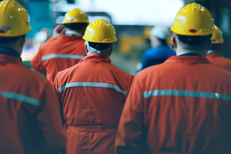 Workers facing the other way wearing the right protective gear