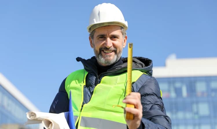 A tradie on site during winter.