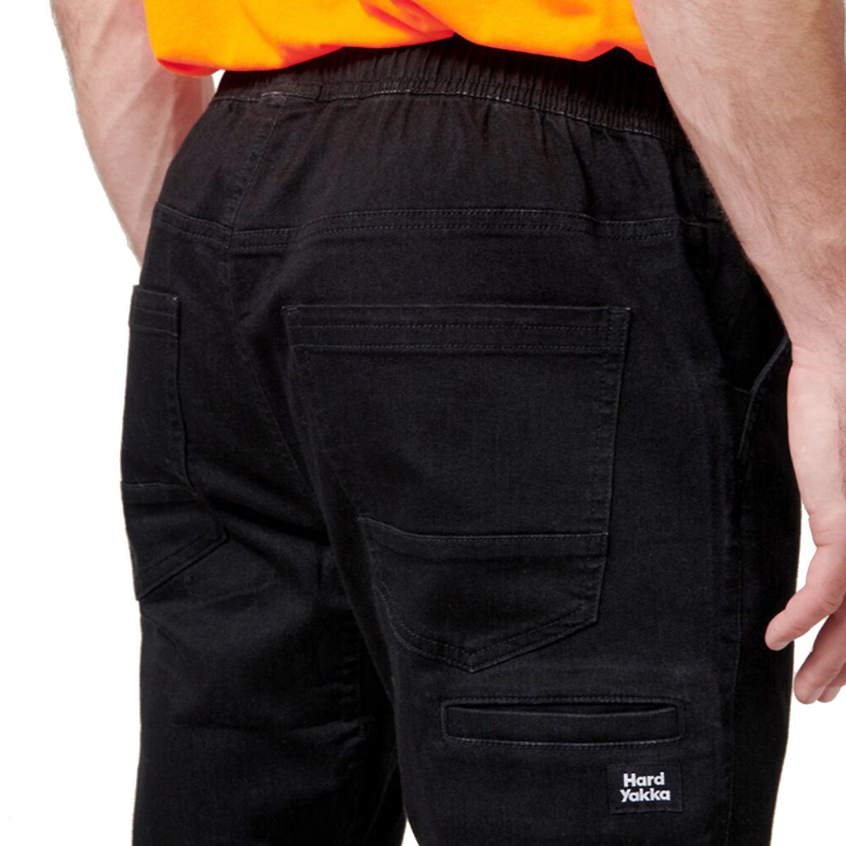 Back and side view of Hard Yakka pants.