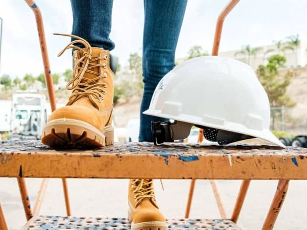 Work boots and hard hat