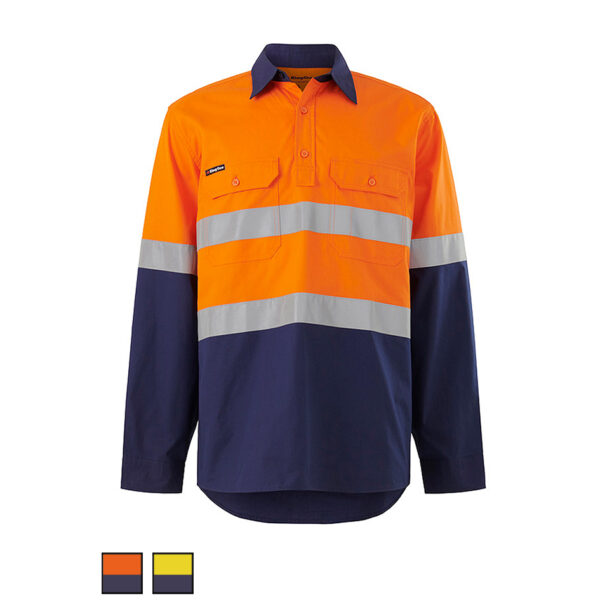 King Gee Workcool Hivis Taped Closed Front Shirt K54914