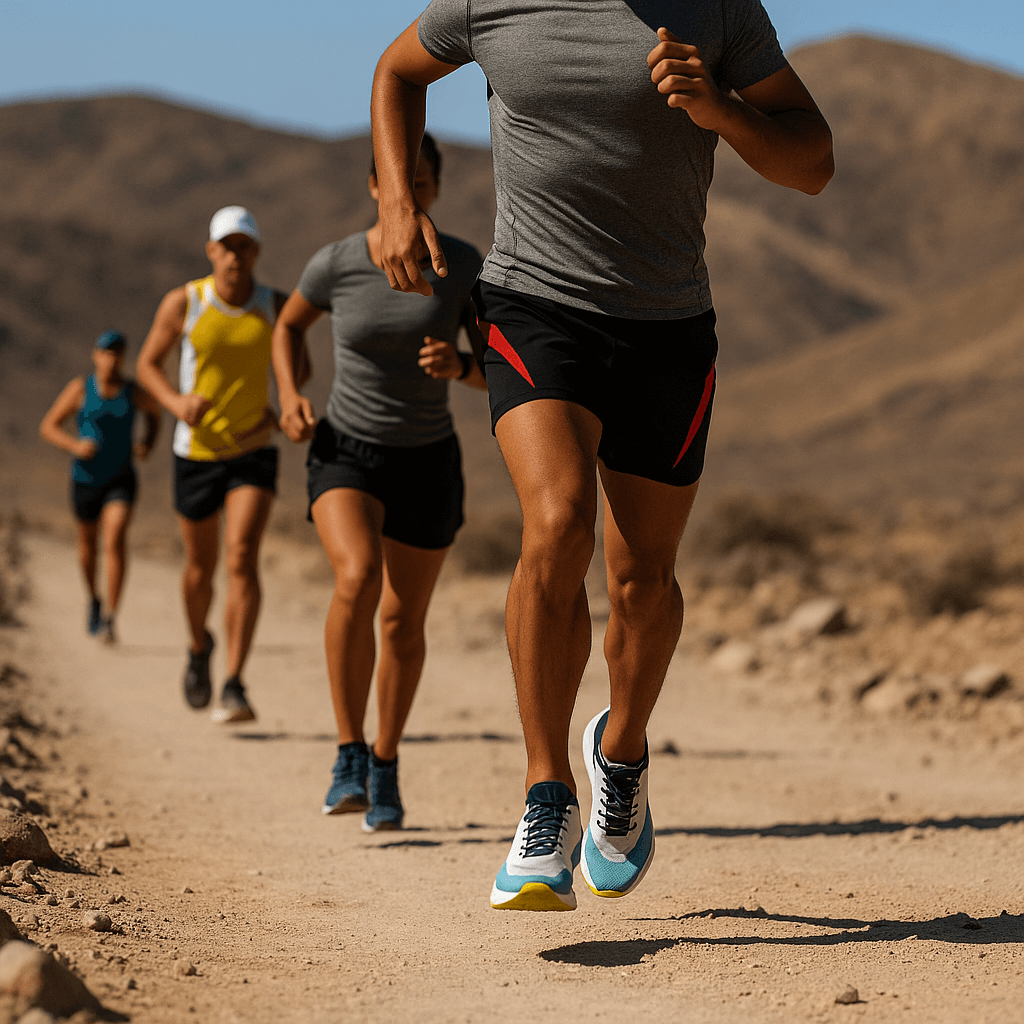 Group of men running.