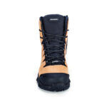 This image shows Mack-Composite-Zip-Safety-boot-TERRAPRO-2-0-MKTERRPR2Z-1d-honey.jpg boots with a black and tan color scheme, featuring a high top design that includes a zipper on the side. The boots are made from a combination of materials such as cotton and leather, giving them a sturdy yet comfortable feel. They also have multiple pockets for storage purposes, which is an essential feature for people who need to carry various items with them while outdoors or during work activities